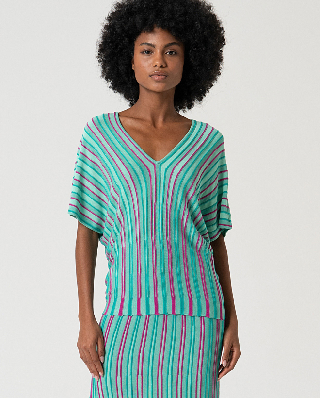 MU:Short sleeve batwing sweater Turquoise
