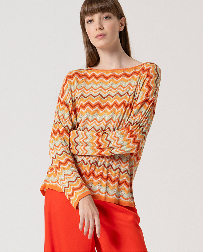 MU:Boat neck long sleeve sweater Orange