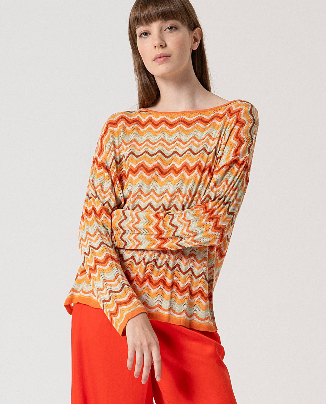 MU:Boat neck long sleeve sweater Orange