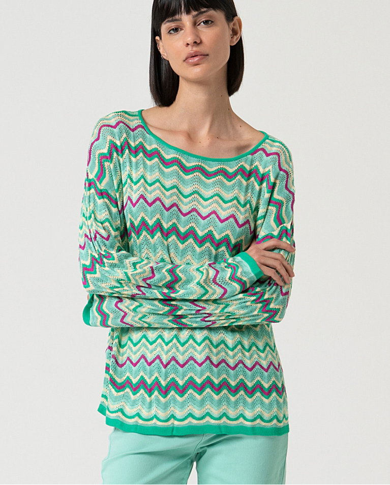 MU:Boat neck long sleeve sweater Turquoise