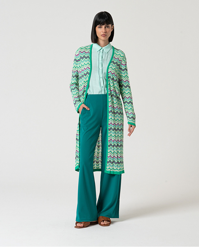 MU:Long open cardigan without buttons Turquoise