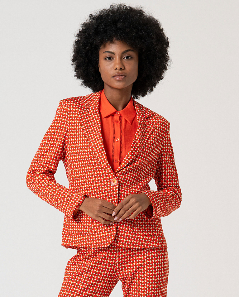 MU:Blazer cruzado simples 1 botão Vermelho