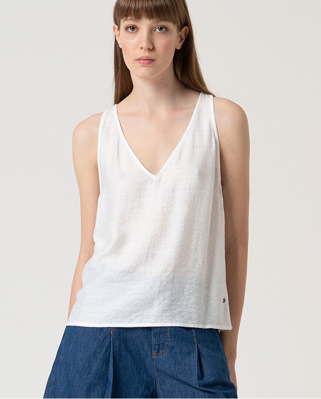 MU:Top de alças decote em V Branco