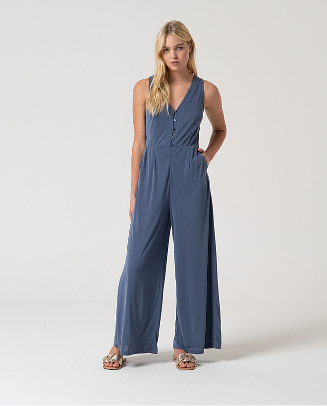 MU:Strap jumpsuit with buttons Indigo