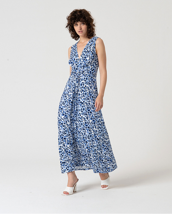 MU:Vestido longo com nó Azul