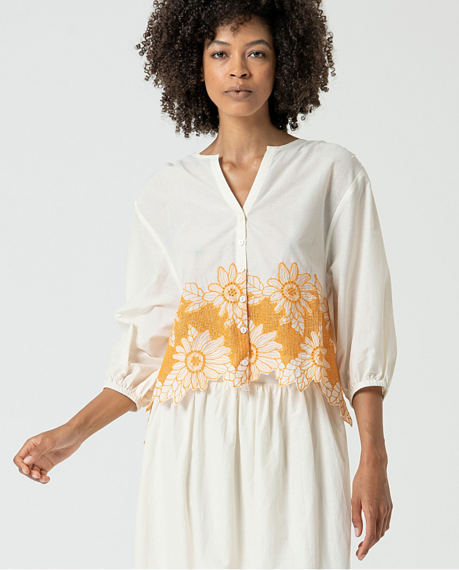 MU:Oversized blouse with hem Beige