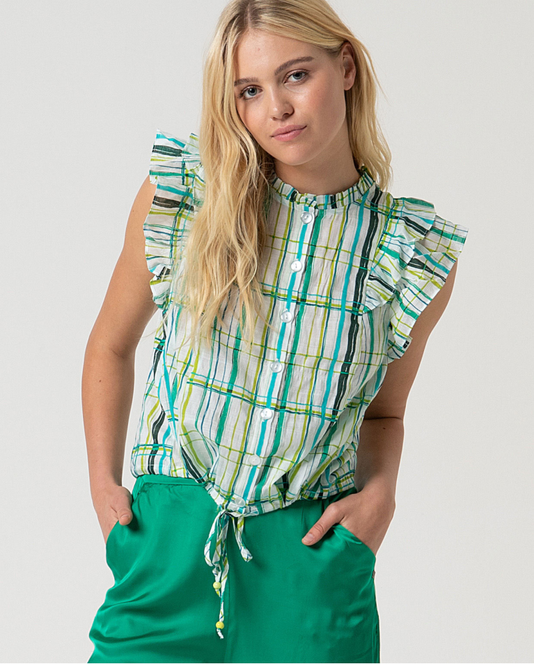 MU:Blusa com babados na manga e cordão na barra Verde