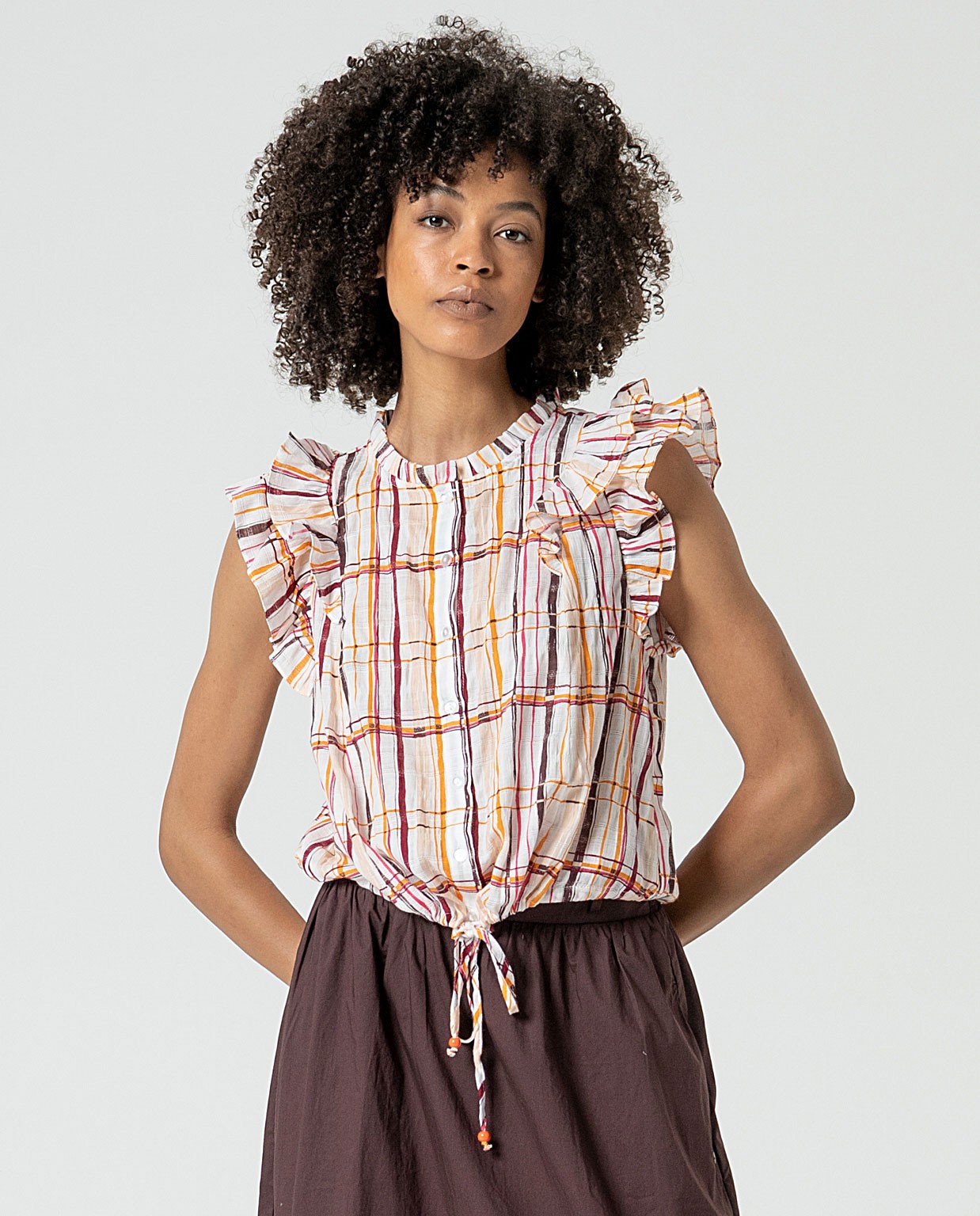 MU:Blusa com babados na manga e cordão na barra Multi