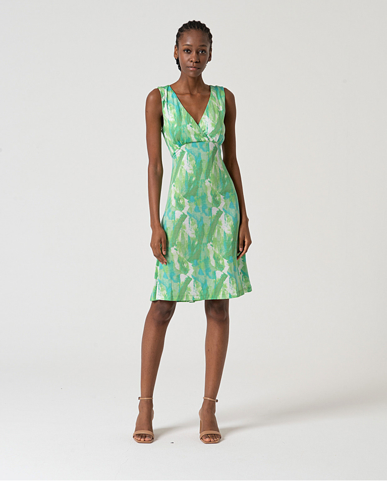 MU: Vestido corto sin mangas y escote cruzado Verde