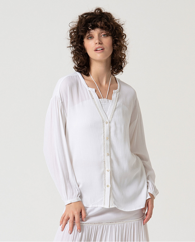 MU:Blusa gola mandarim aberta Branco