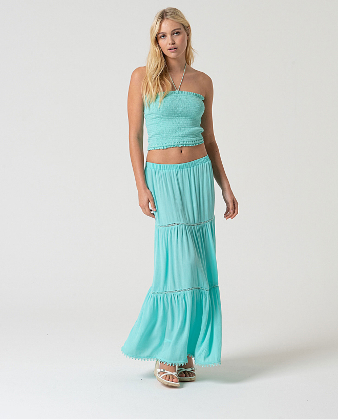 MU:Long layered skirt with lace trim Turquoise
