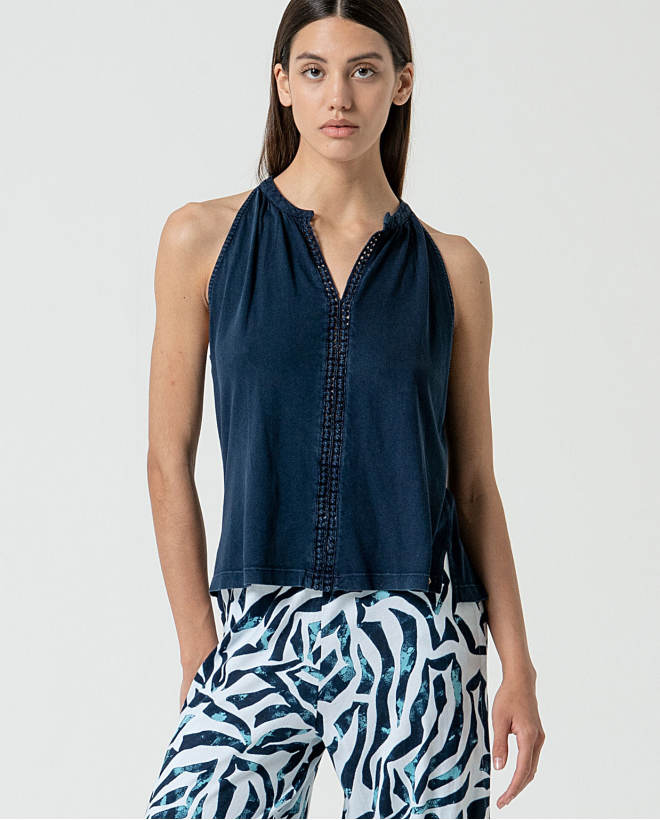 MU:Strap top with front opening Navy blue
