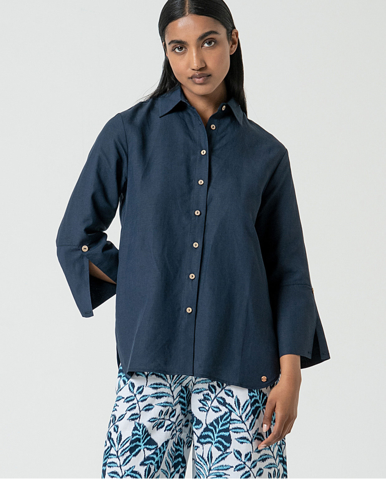 MU:3/4 sleeve shirt Navy blue