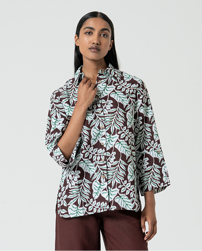 MU:3/4 sleeve shirt Brown
