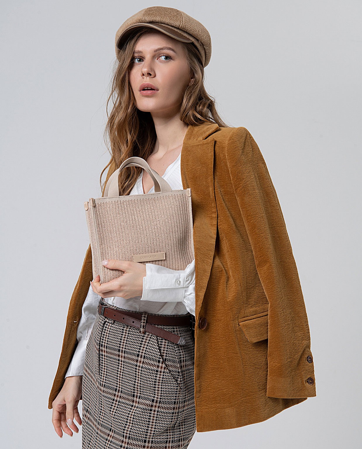 Knitted mini shopper with double handle Gold