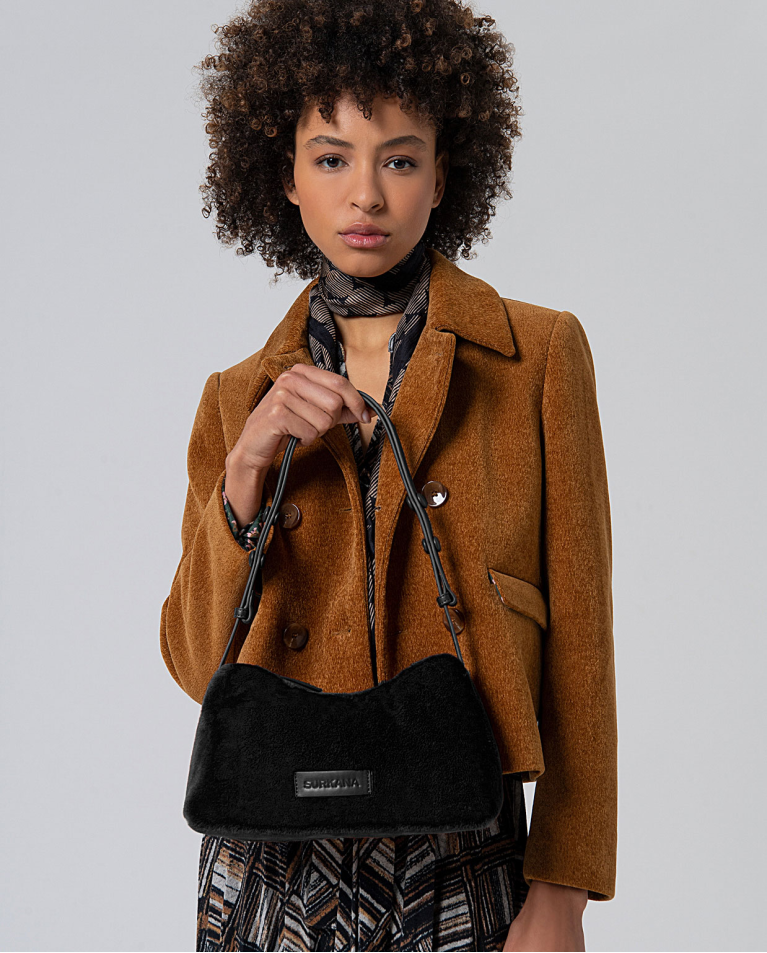 Plush shoulder bag with multiposition handle Black