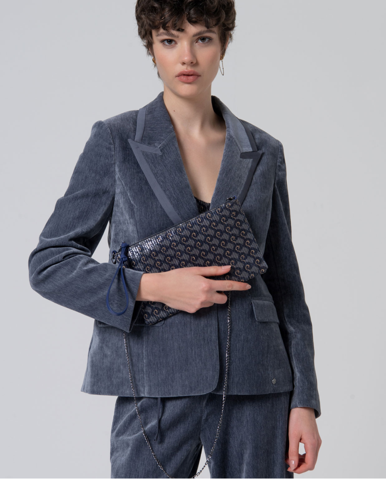 Cartera de lentejuelas con doble asa Azul