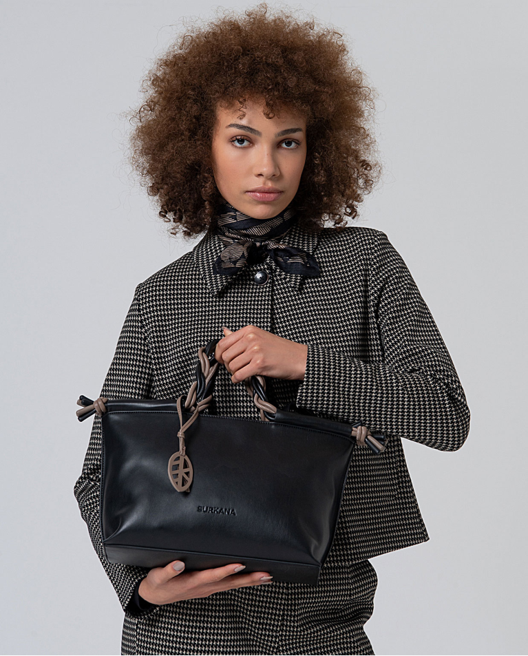 Bicolor double handle tote bag Black
