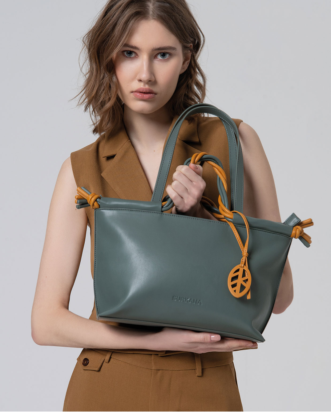 Bolso de mano con doble asa bicolor Azul acero