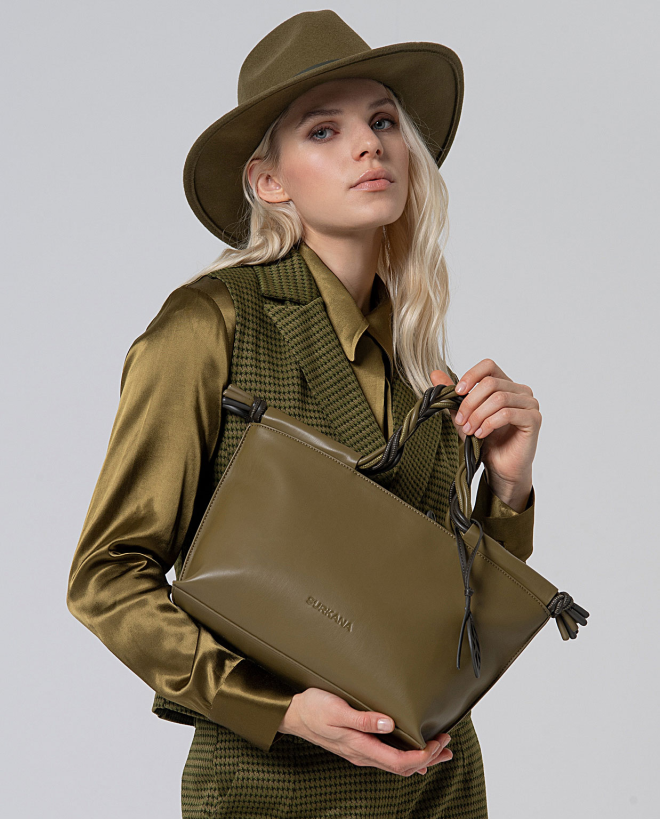 Bolso de mano con doble asa bicolor Kaki
