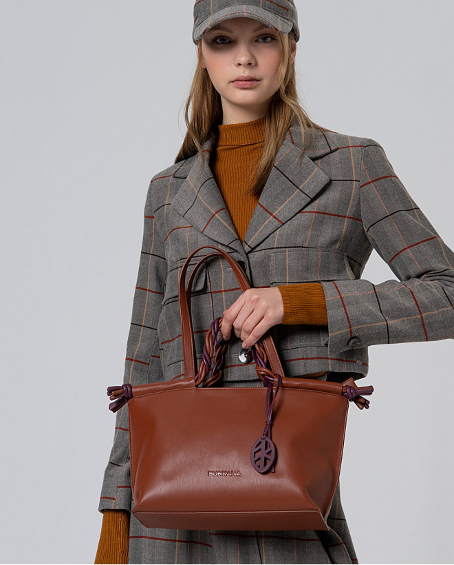 Bolso de mano con doble asa bicolor Toffee
