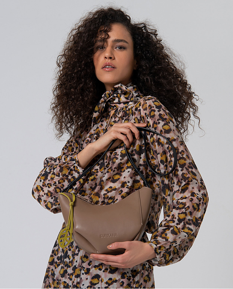 Shoulder bag with printed interior Khaki