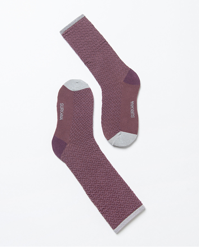 Long socks with texture and lurex Lilac