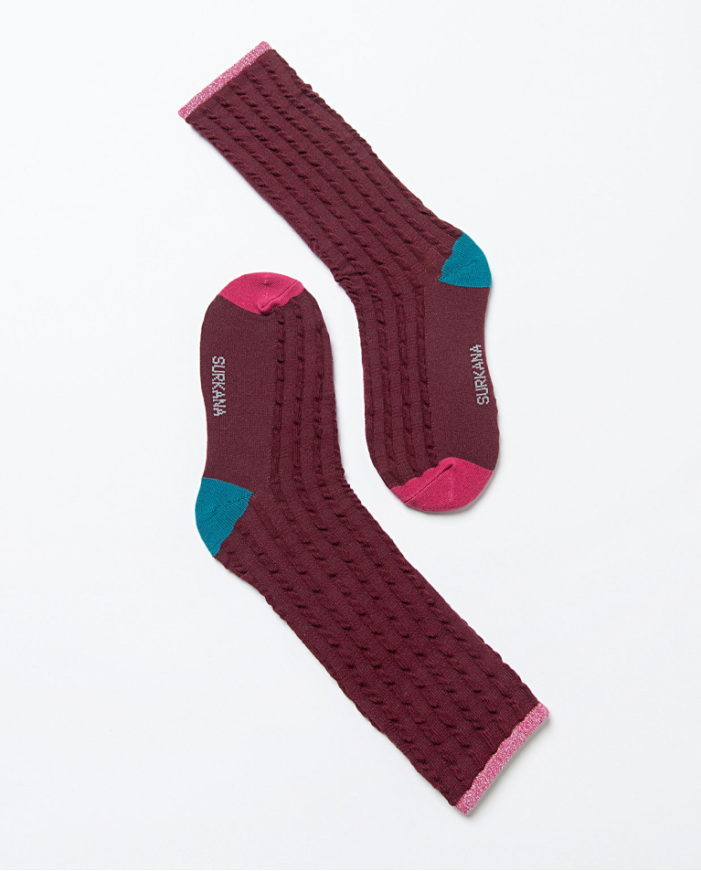 Long socks with texture and lurex Bourdeaux