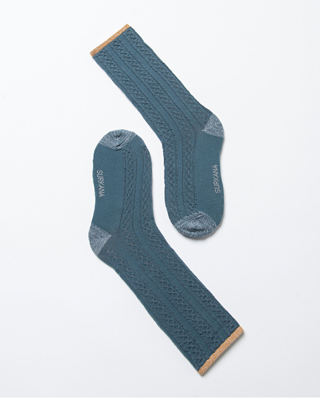 Long socks with texture and lurex Blue