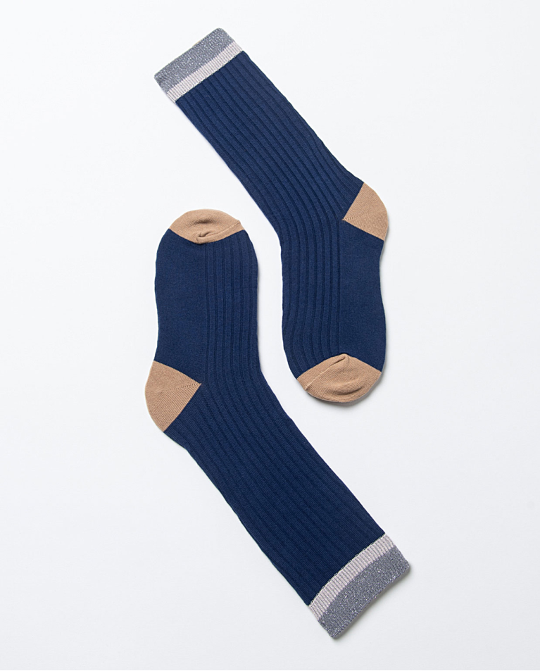 Long socks with texture and lurex Navy blue