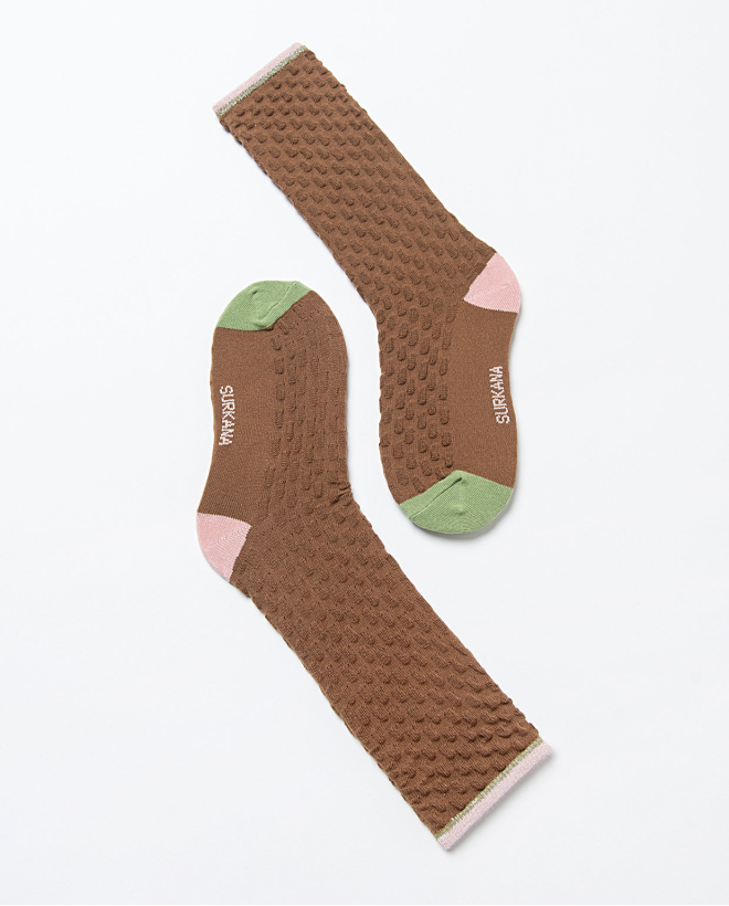 Long socks with texture and lurex Green