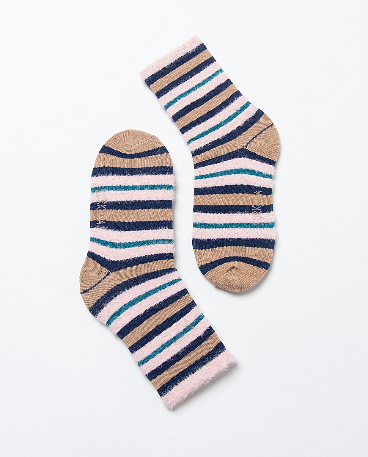 Medium jacquard socks with fur detail. Blue