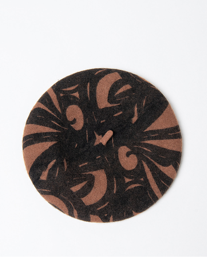 Printed wool beret Black