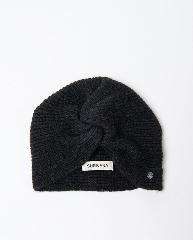 Knitted turban with knotted effect Black