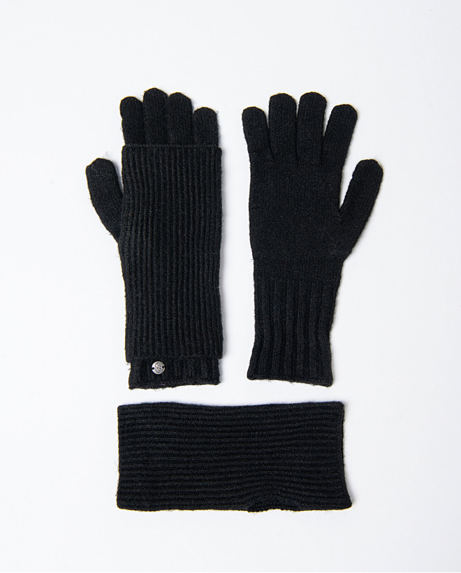 Guantes y mitones desmontables 2 en 1 Negro