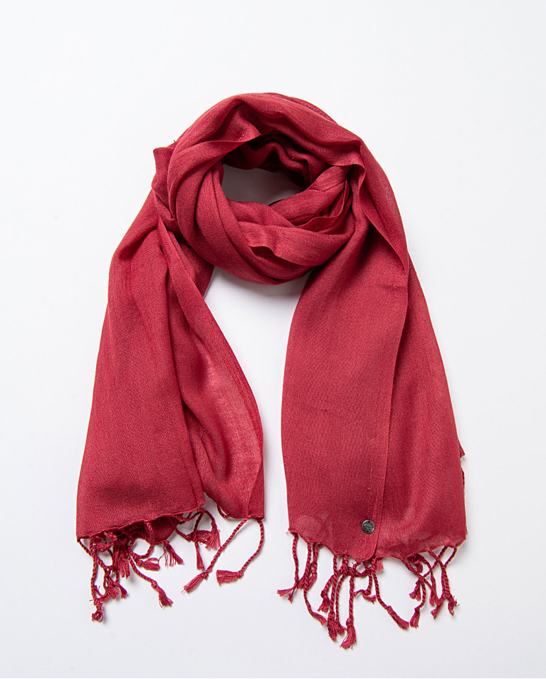 Pañuelo de modal y lana con flecos Rojo Ingles