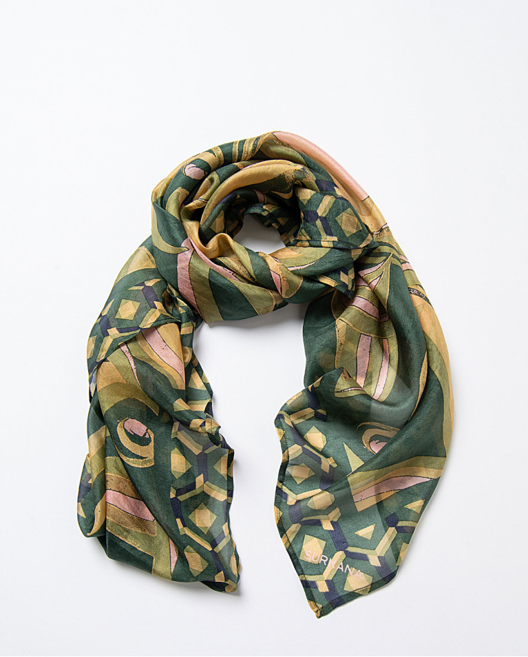 Square scarf 100% silk Green