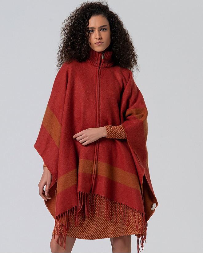 Fringed poncho with zipper closure Light Tile