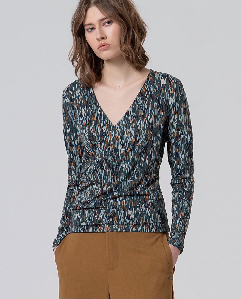 Crossed V-neck t-shirt Petrol blue