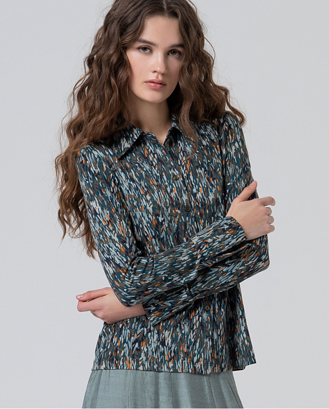 Camisa elástica y fluida manga larga Azul petróleo