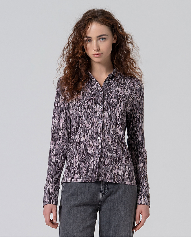 Camisa elástica y fluida manga larga Gris
