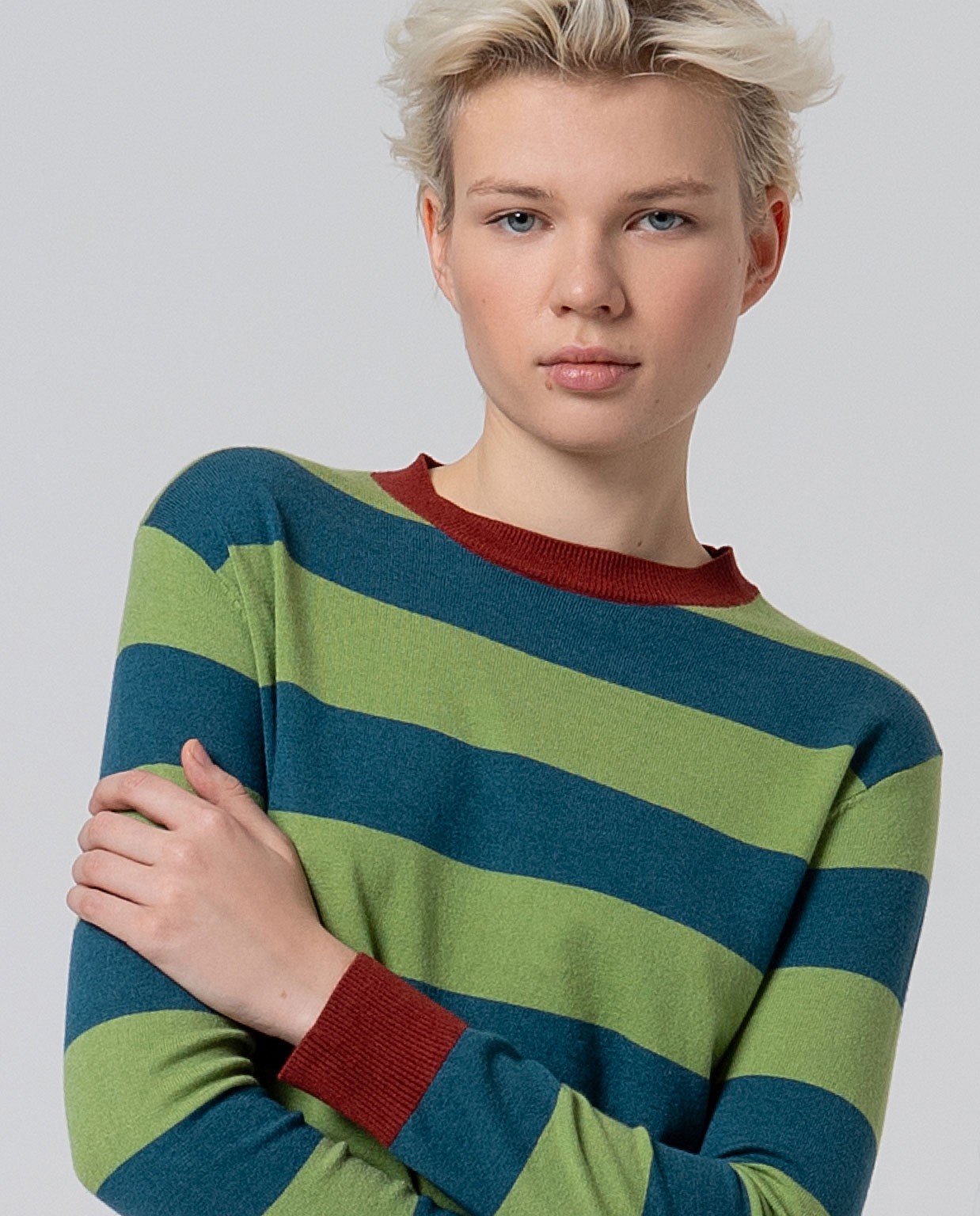 Jersey cuello redondo a rayas Verde