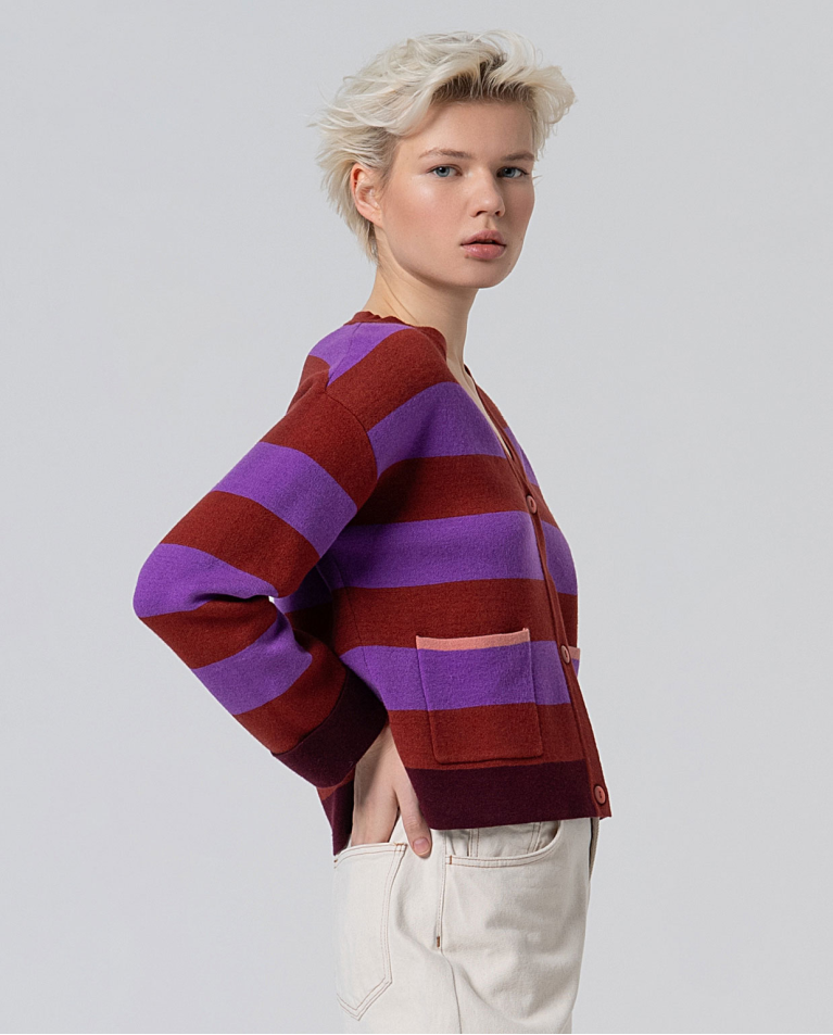 Short striped cardigan Purple