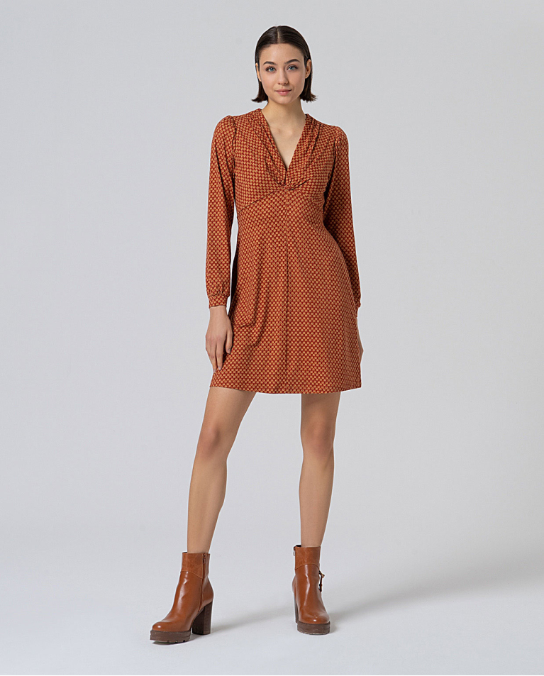 Vestido corto elástico con escote fruncido Toffee