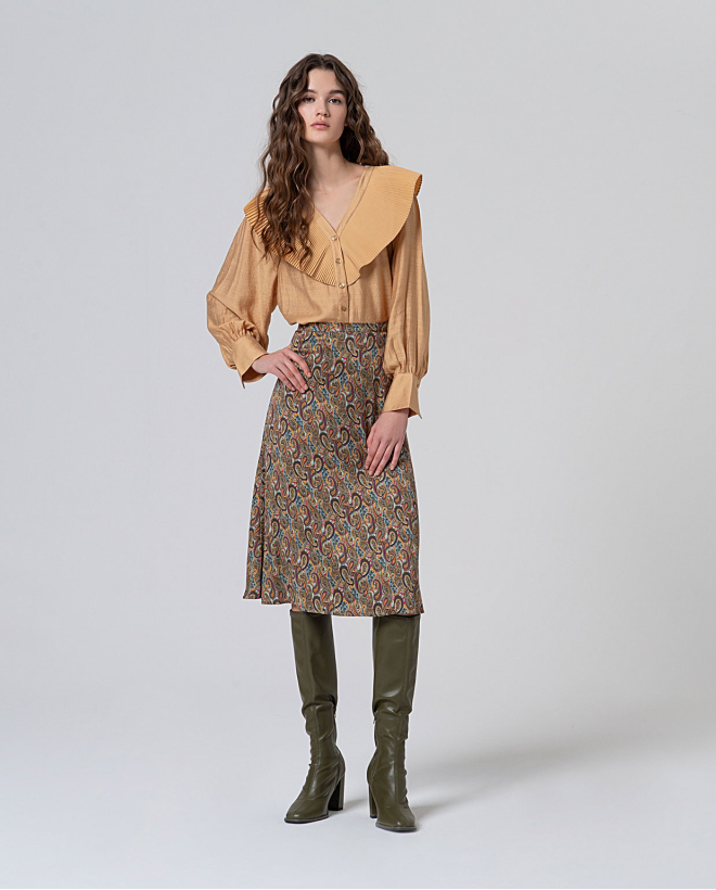 Falda midi elástica print paisley Azul