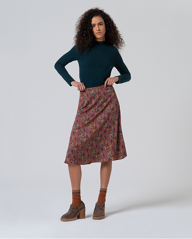 Falda midi elástica print paisley Multi