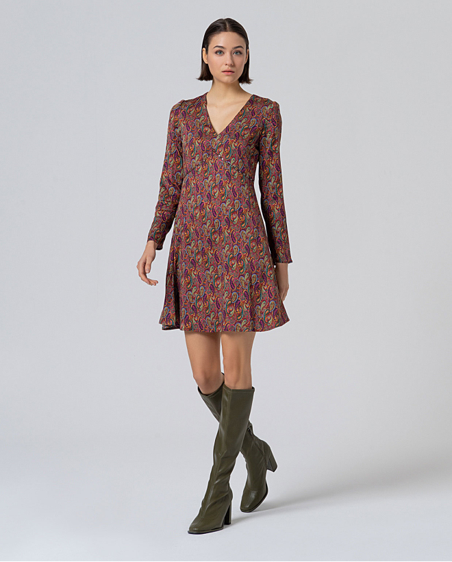 Vestido corto evasé paisley Multi