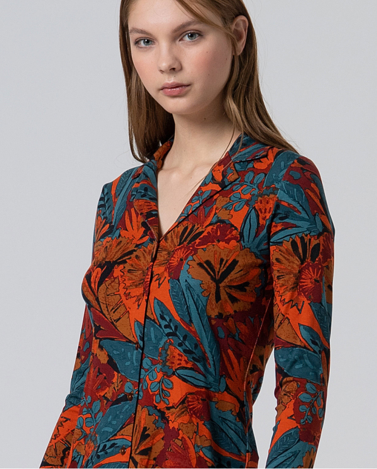 Camisa estampada con cuello solapa Teja