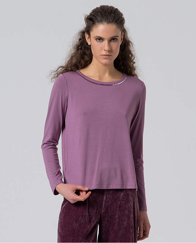 Camiseta cuello redondo de viscosa bambú Ciruela