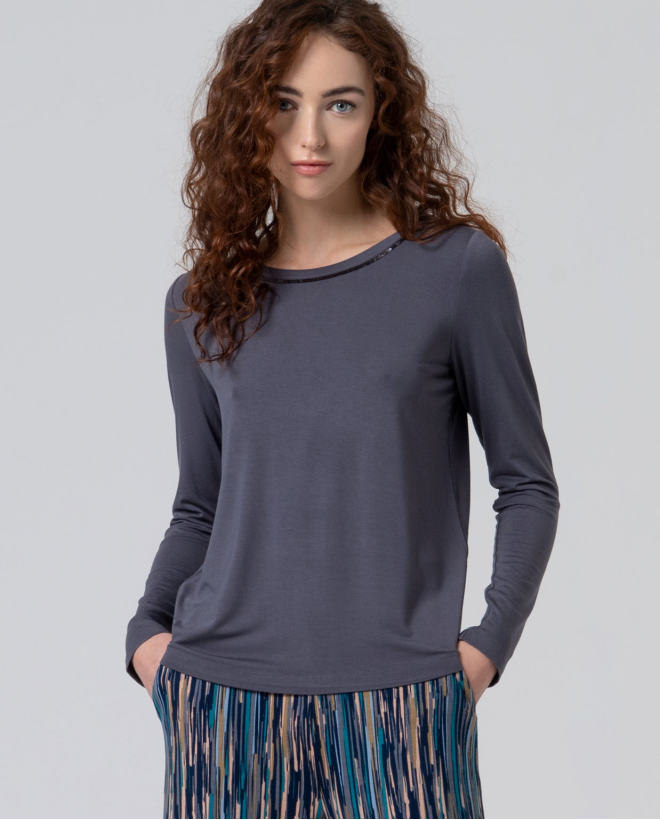 Camiseta cuello redondo de viscosa bambú Gris oscuro